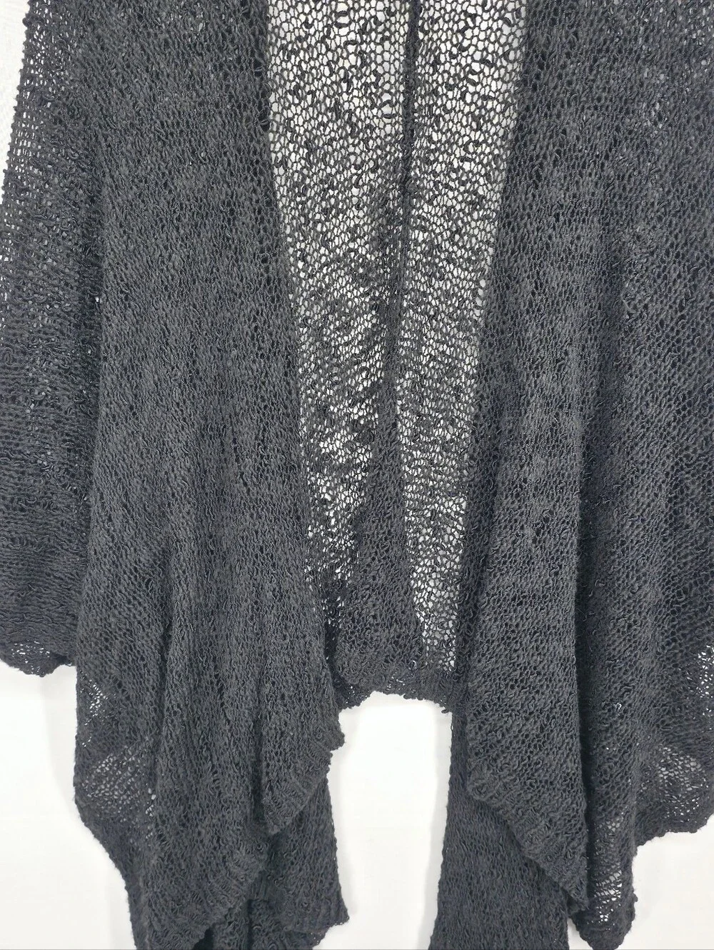 Coldwater Creek Black Open Knit Shawl Wrap One Size Boho Lagenlook Minimalist